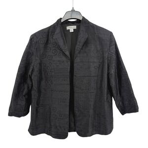 Coldwater Creek Black Embroidered 100% Silk Blazer Jacket Pre-Owned Womens Large